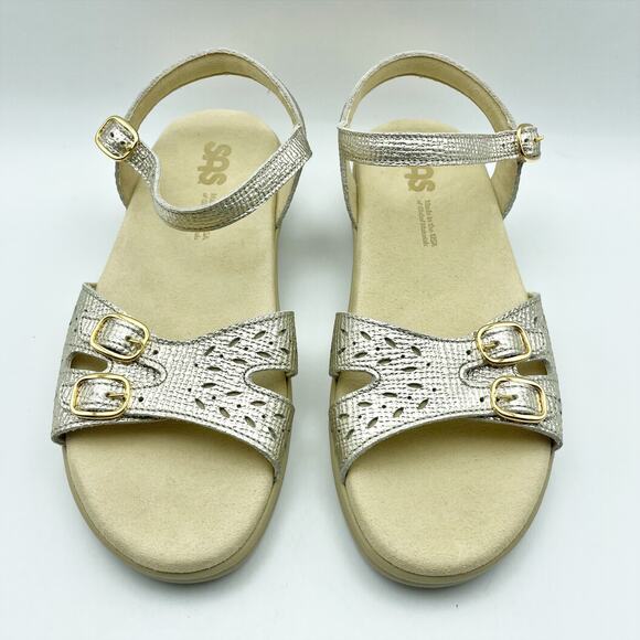 SAS Womens Duo Adjustable Comfort Sandal US 8.5 M EU 39 Gold Leather NWOB - Picture 6 of 12